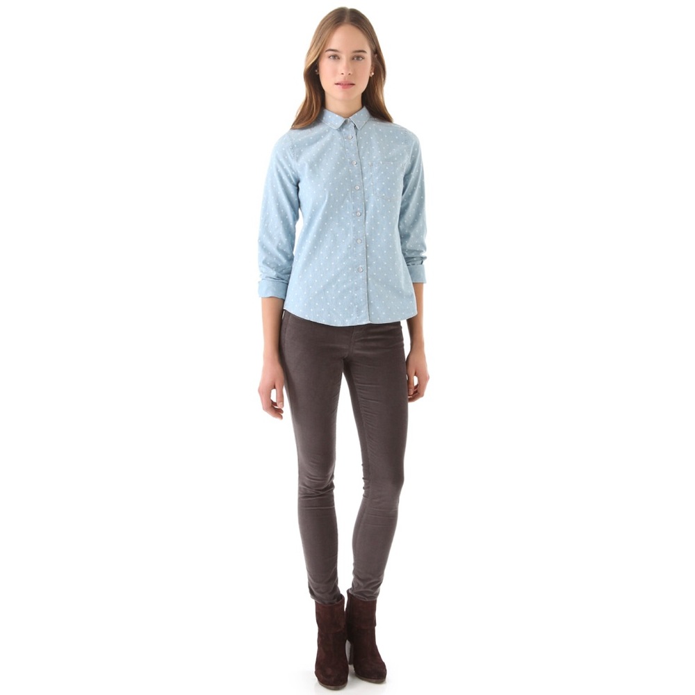 Madewell Dotted Chambray Long Sleeve Shirt Sz XS - Picture 3 of 8